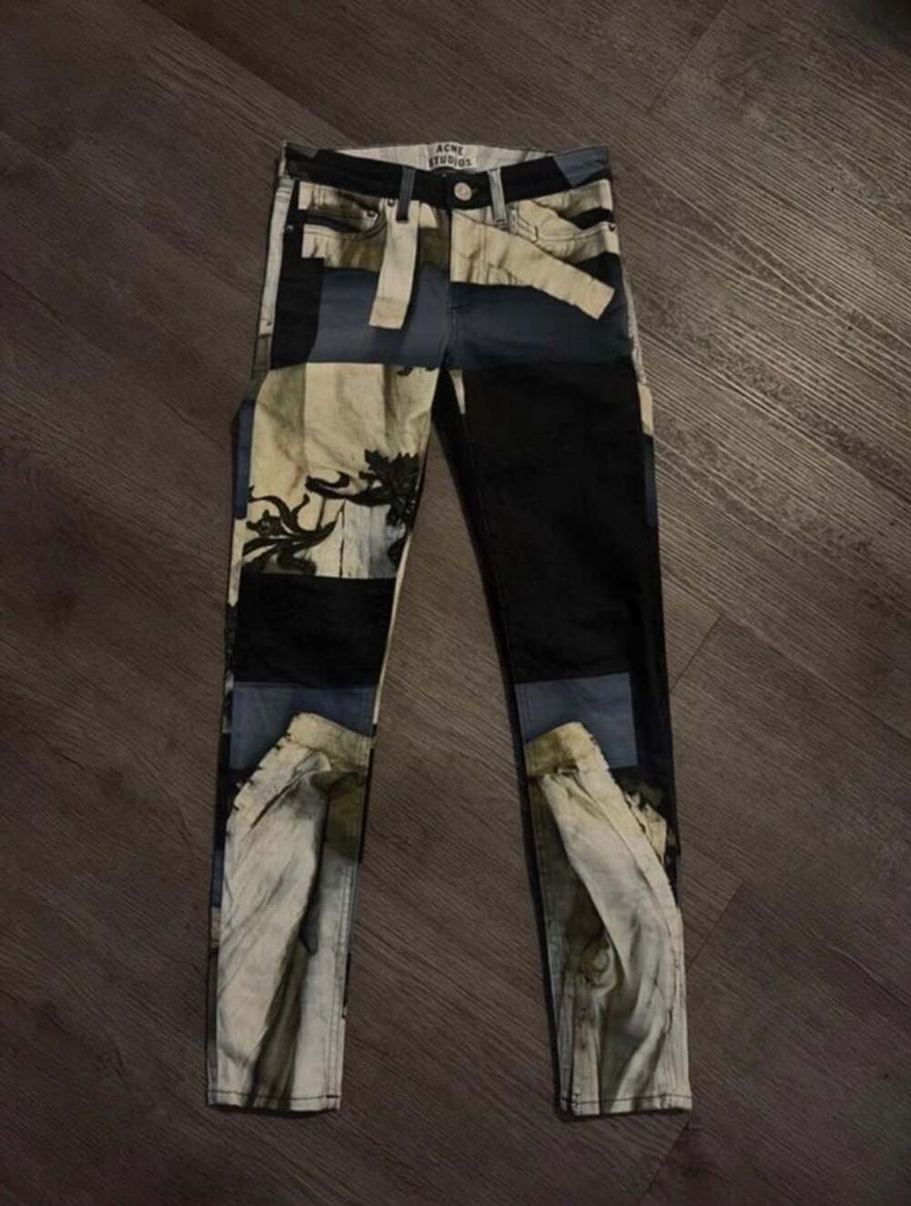 Acne Studios Skin 5 Jeans Black Flower Patchwork Size 24 Made in Italy